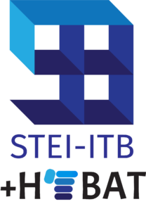 A logo with blue squares and black text